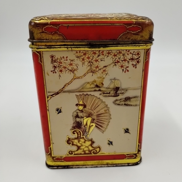 Chinese Oriental Design Tin Hinged Box Made in Holland Lithograph Vintage - Picture 8 of 14